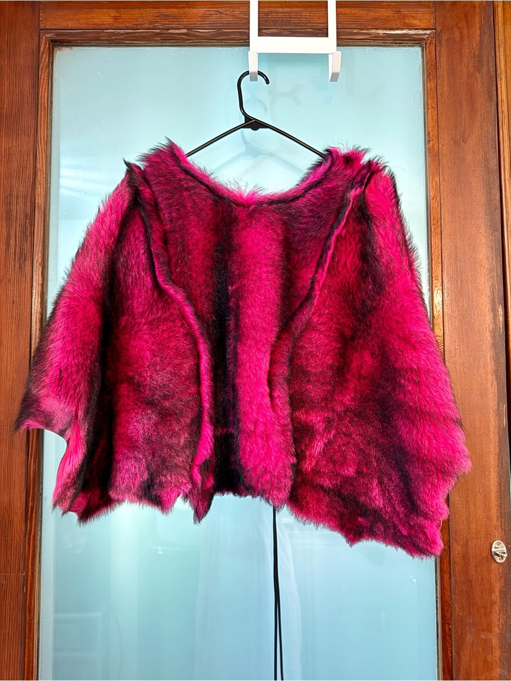 Shearling Cape with Fuchsia Trim - Picture 5 of 5